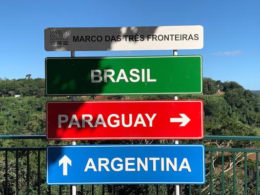 Signpost of Triple Frontier Argentina Brazil Paraguay